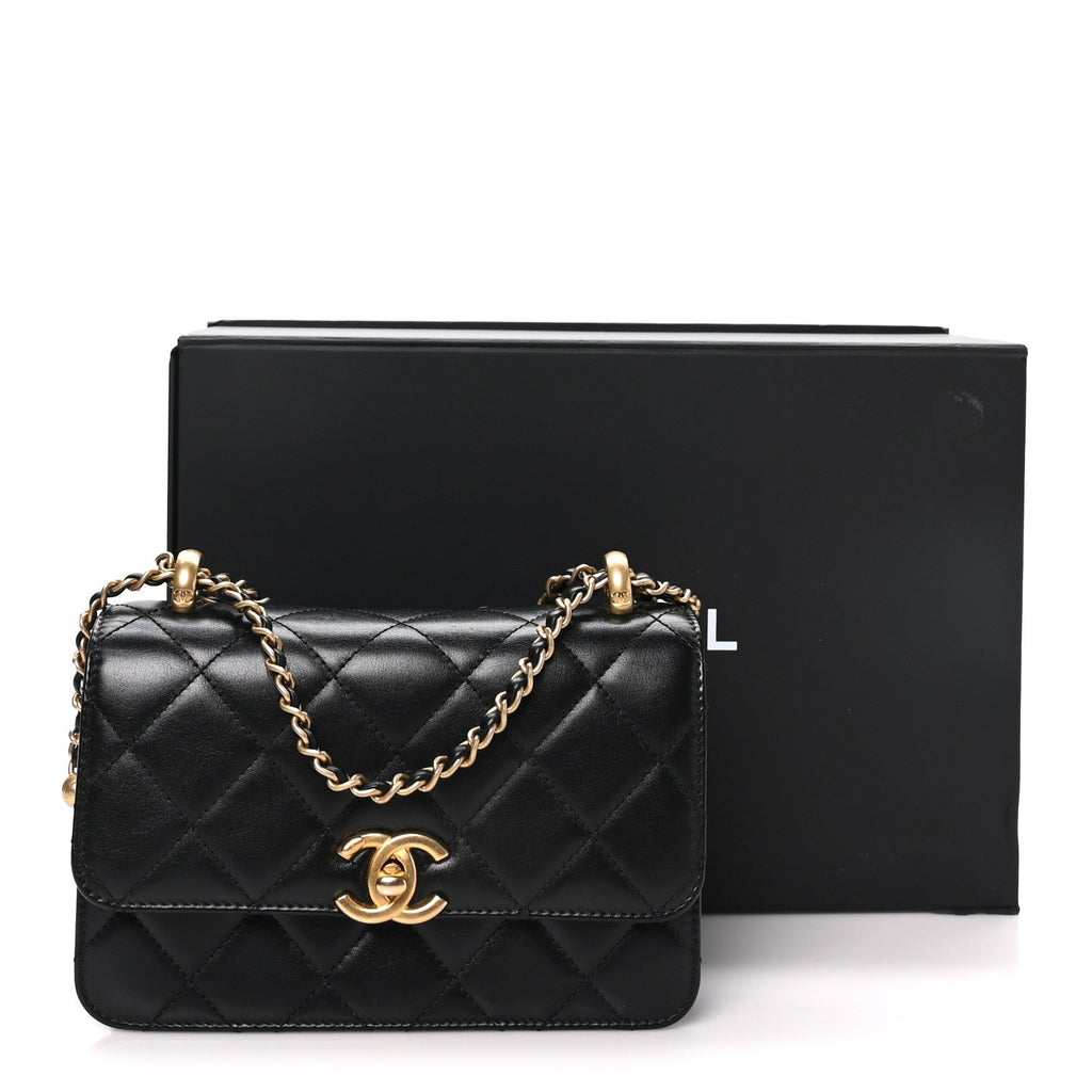 Calfskin Quilted Mini Perfect Fit Flap Black Black Black