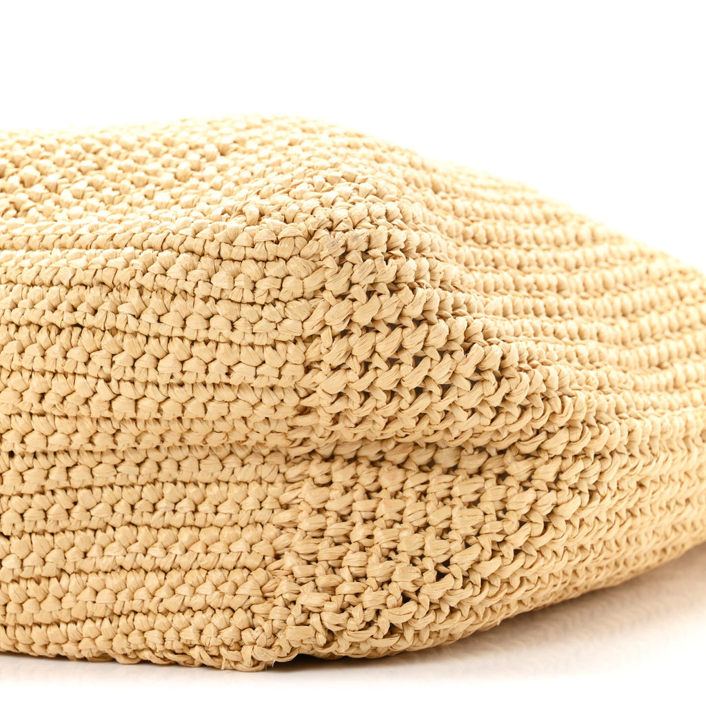 Yarn Raffia Effect Crochet Embroidered Logo Tote Naturale