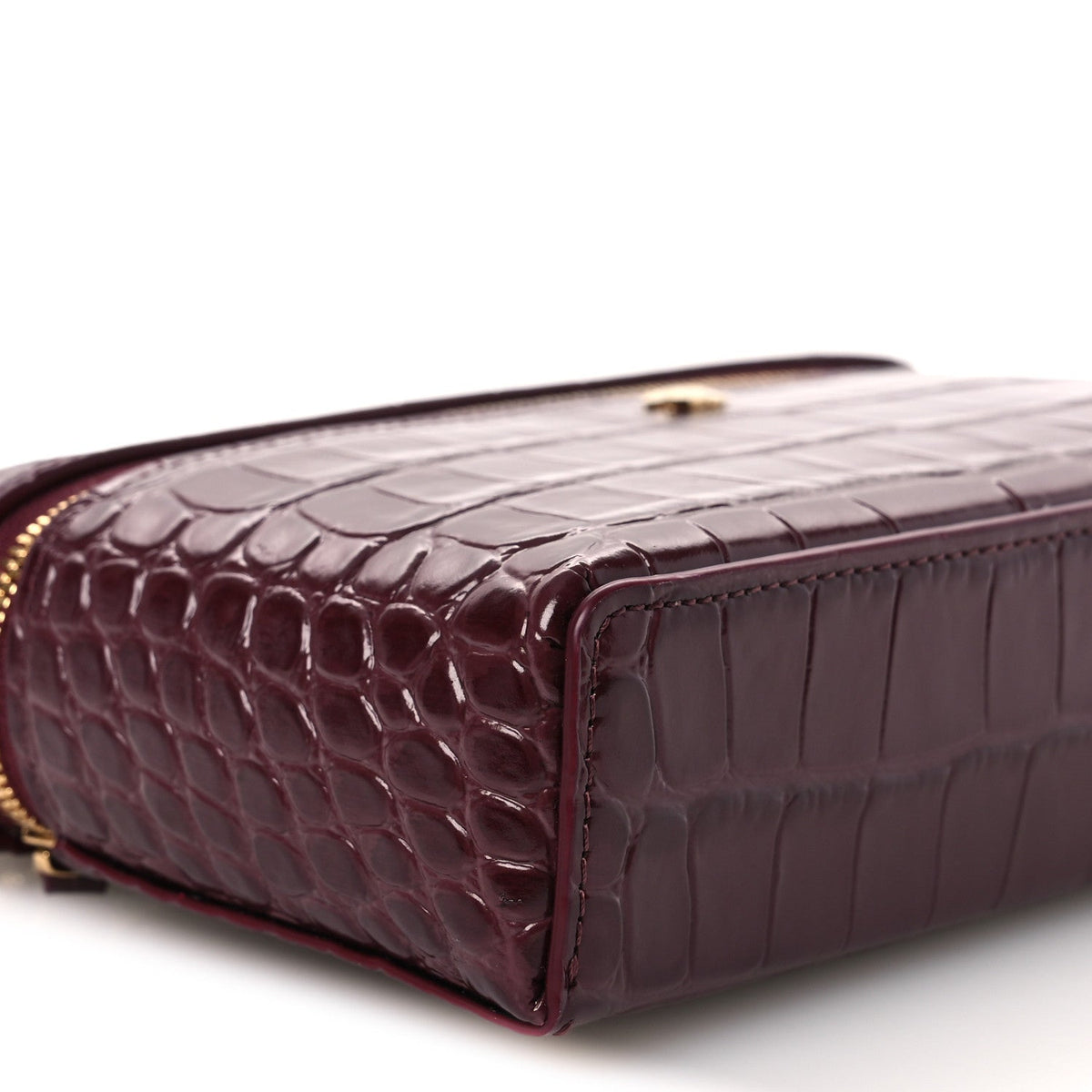 Calfskin Crocodile Embossed Crococo Exoticoco Vanity With Chain Dark Burgundy