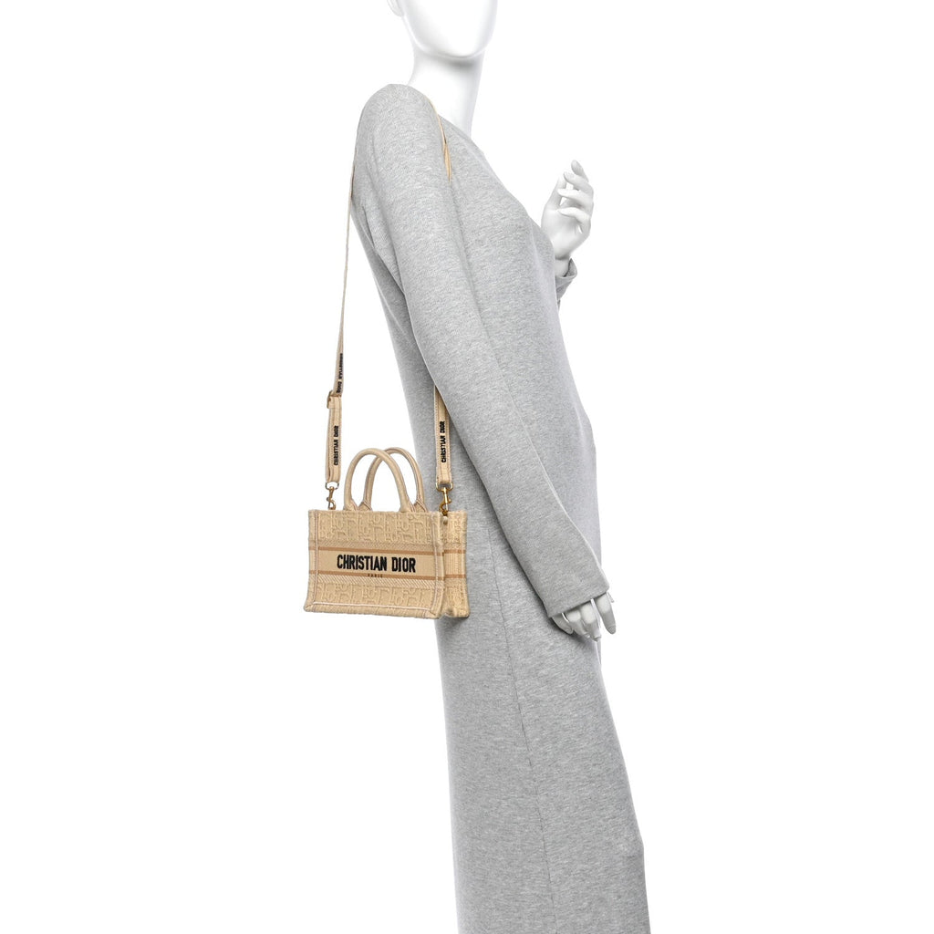 Raffia Oblique Mini Toile De Jouy Book Tote With Strap Beige