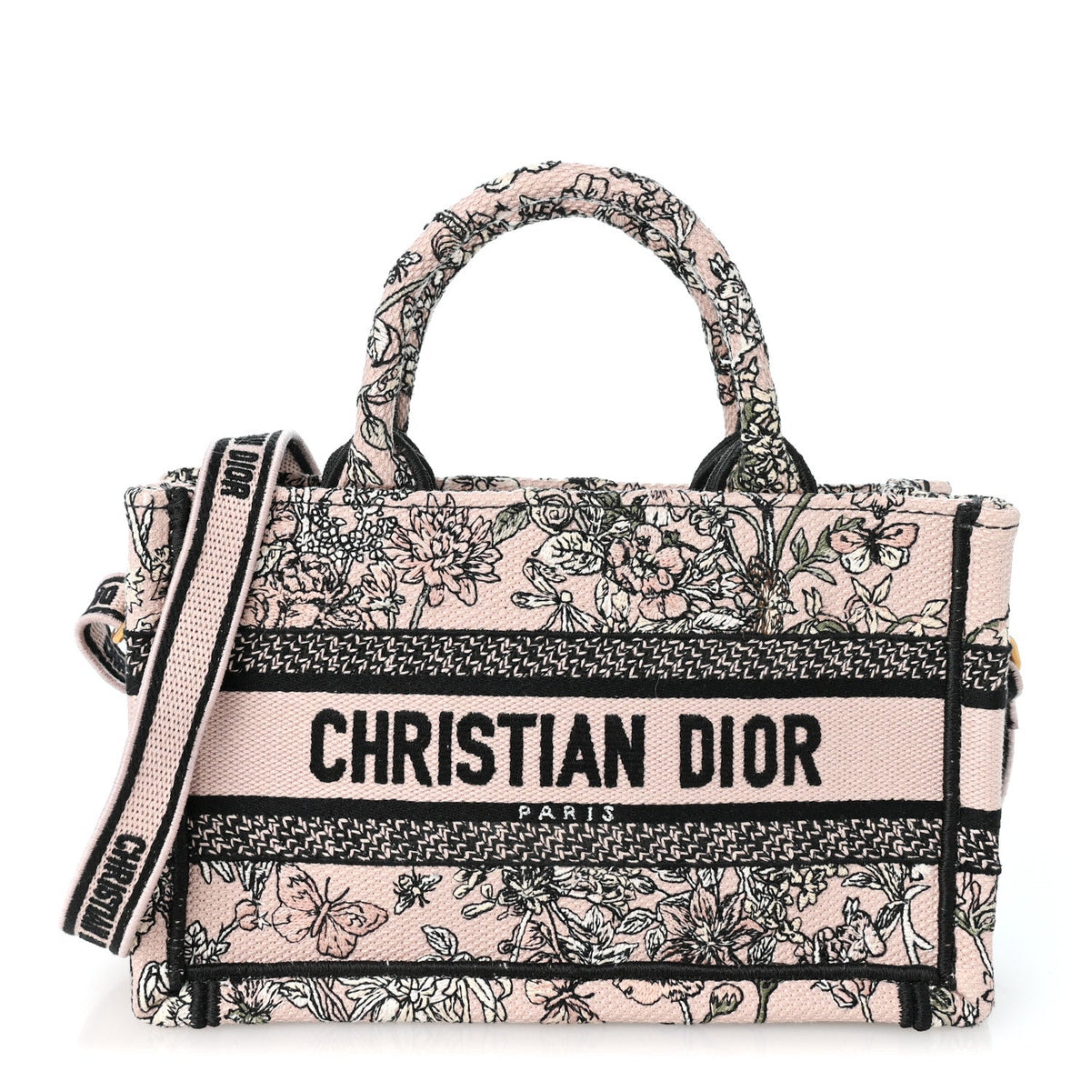 Canvas Embroidered Mini Book Tote With Strap Pink Multicolor