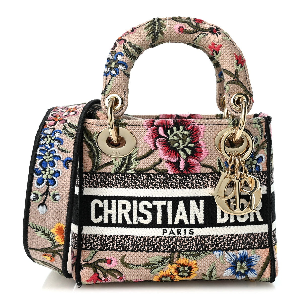 Canvas Petites Fleurs Embroidered Mini Lady D-Lite Rose Multicolor