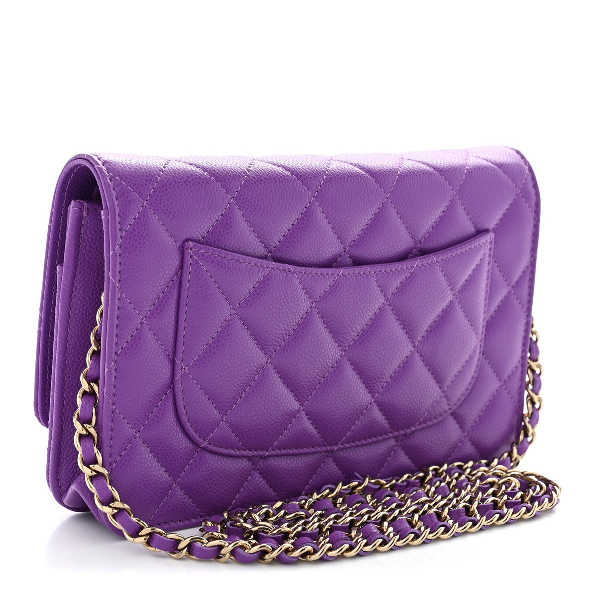 Caviar Quilted Wallet on Chain WOC Purple