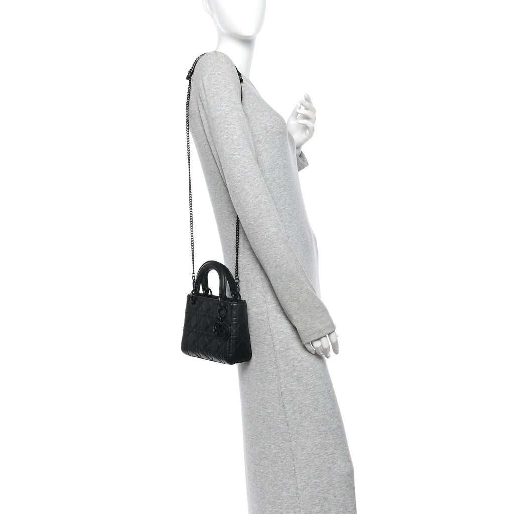 Ultra Matte Calfskin Cannage Mini Lady Dior Black
