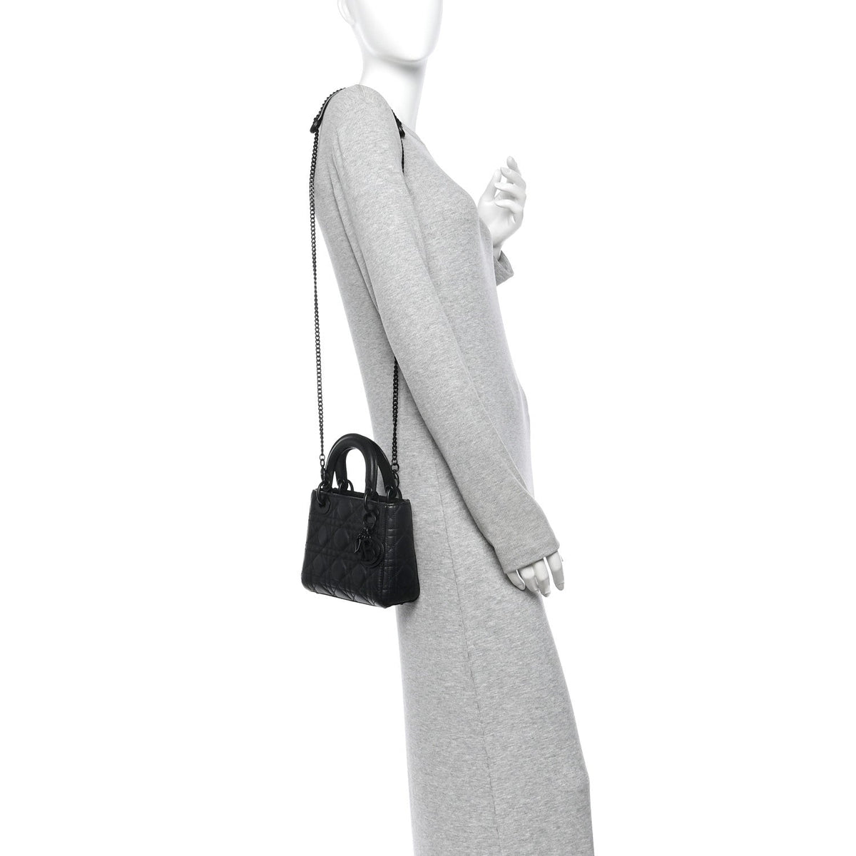 Ultra Matte Calfskin Cannage Mini Lady Dior Black