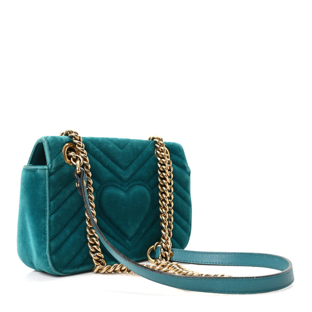 Velvet Matelasse Mini GG Marmont Shoulder Bag Pavone Cyan