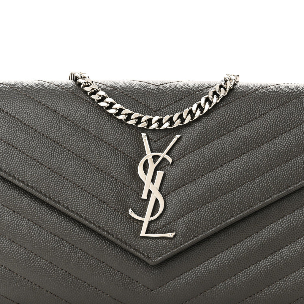 Grain De Poudre Matelasse Chevron Monogram Chain Wallet Fog