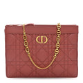 Calfskin Cannage Caro Zipped Pouch With Chain Rust