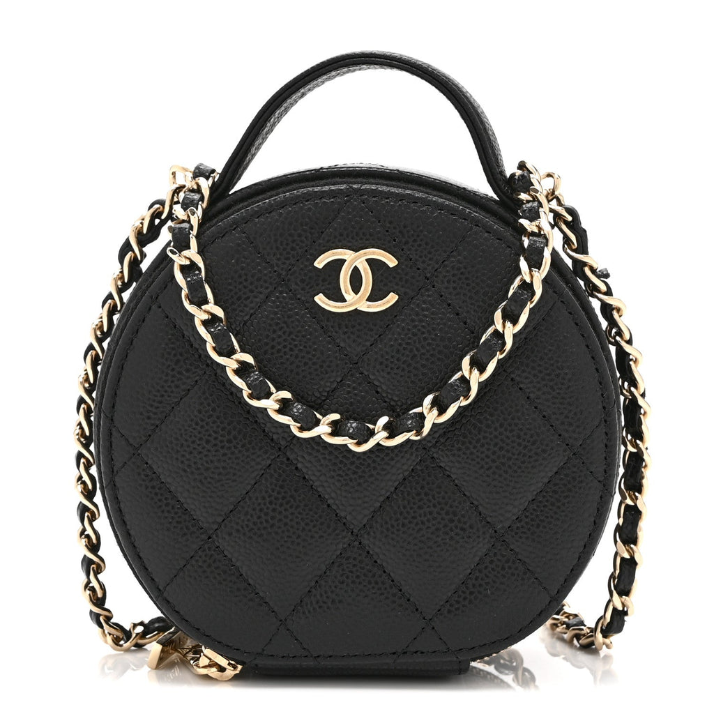 Caviar Quilted Round Handle With Care Vanity With Chain Black