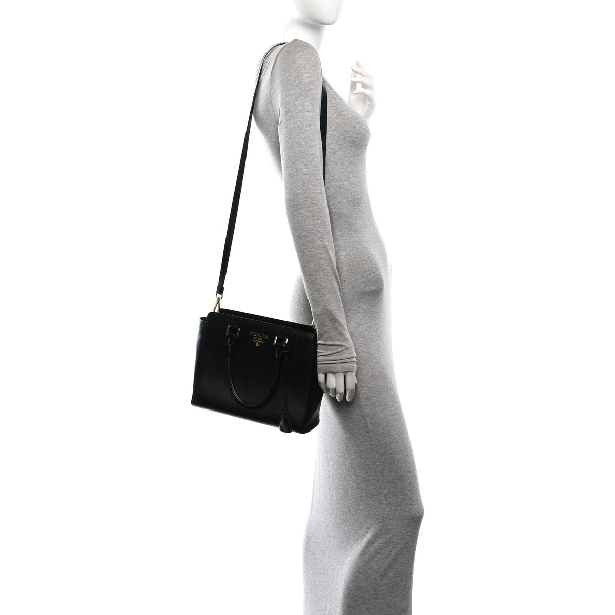 Saffiano Soft Calfskin Small Zippered Tote Black