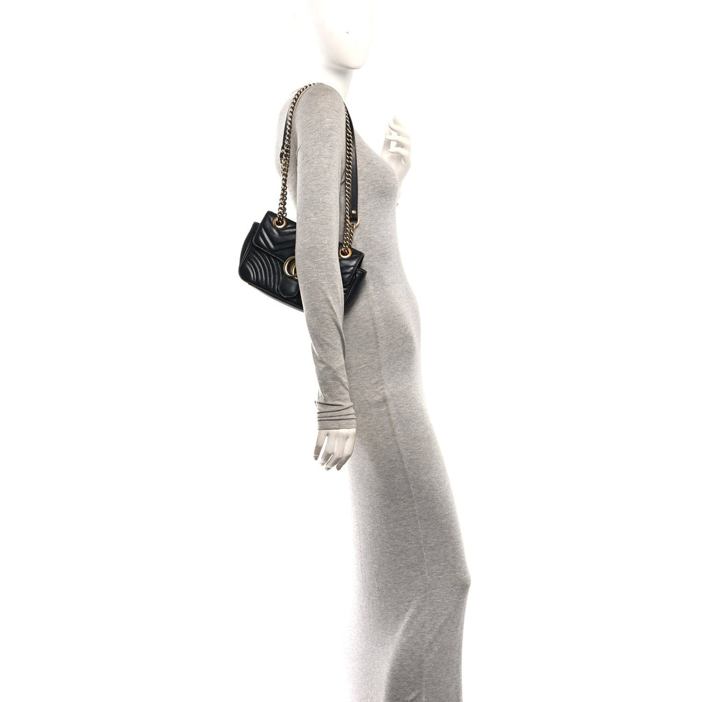 Calfskin Matelasse Mini GG Marmont Shoulder Bag Black