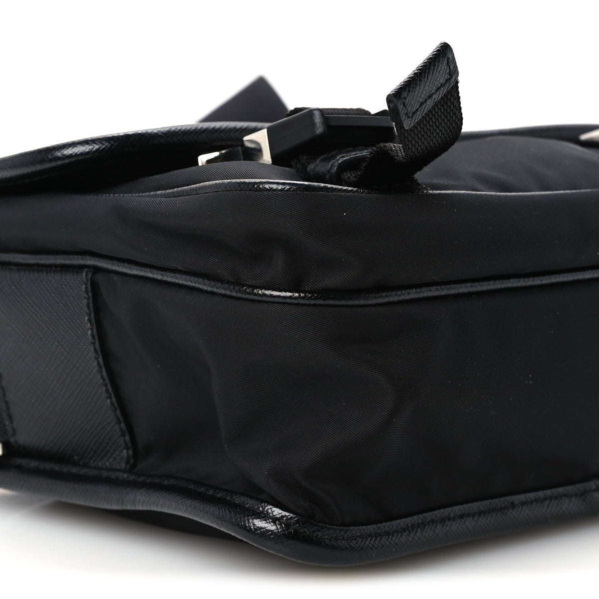Re-Nylon Saffiano Pocket Double Snap Buckle Shoulder Bag Black