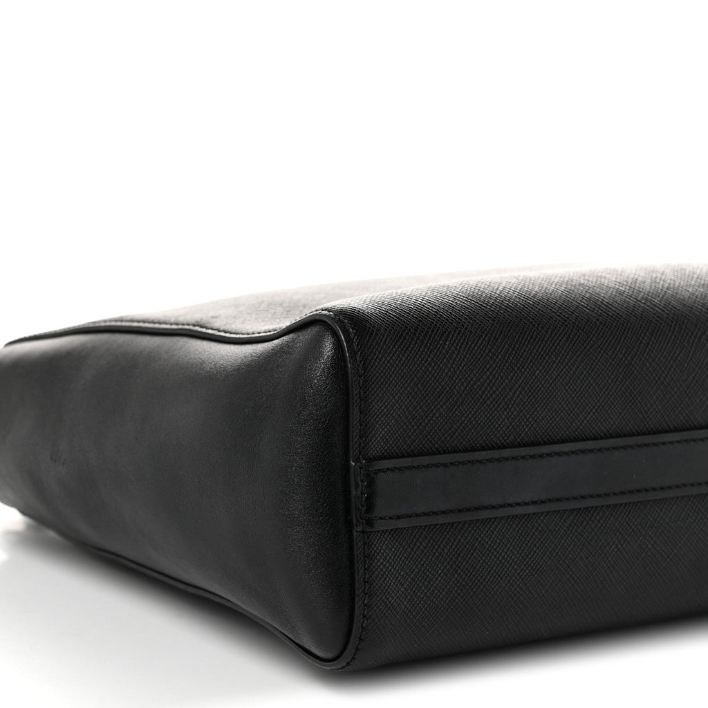 Saffiano Soft Calfskin Small Zippered Tote Black