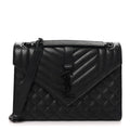 Grain De Poudre Textured Mixed Matelasse Triquilt Medium Monogram Monochrome Satchel Black