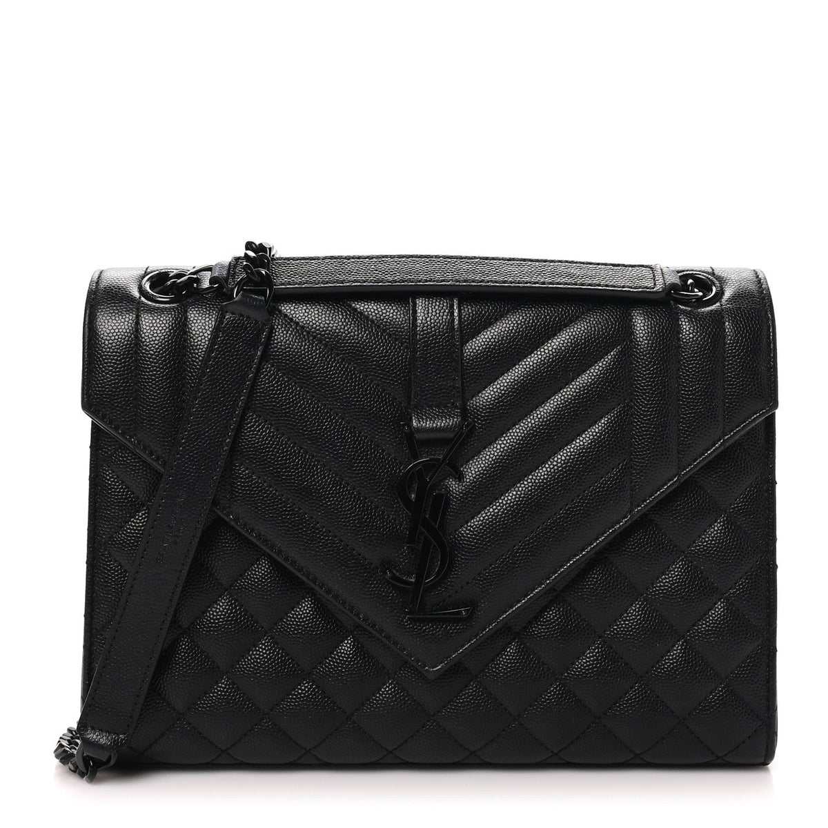 Grain De Poudre Textured Mixed Matelasse Triquilt Medium Monogram Monochrome Satchel Black