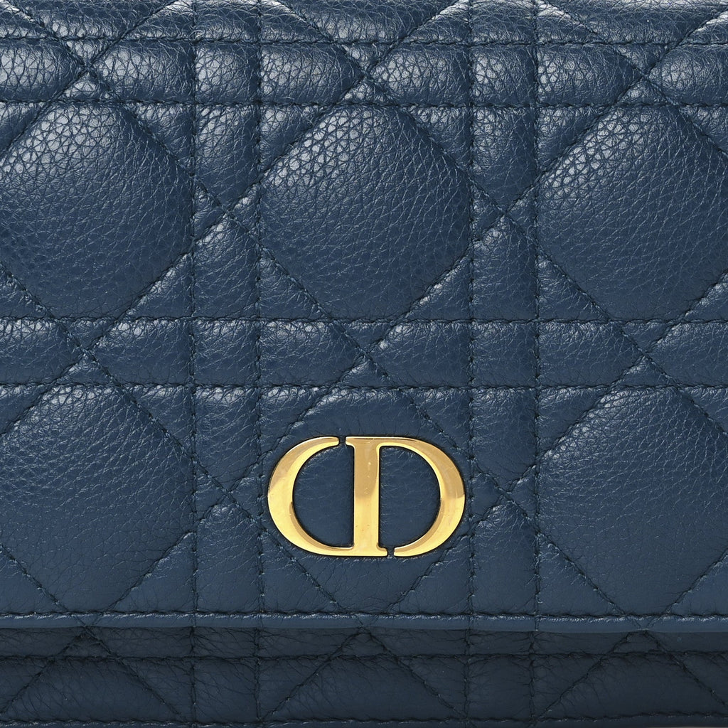 Supple Calfskin Cannage Caro Belt Pouch with Chain Steel Blue