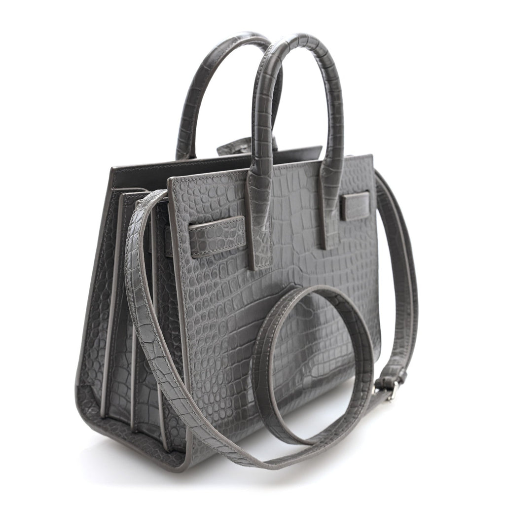 Calfskin Crocodile Embossed Nano Sac De Jour Fog