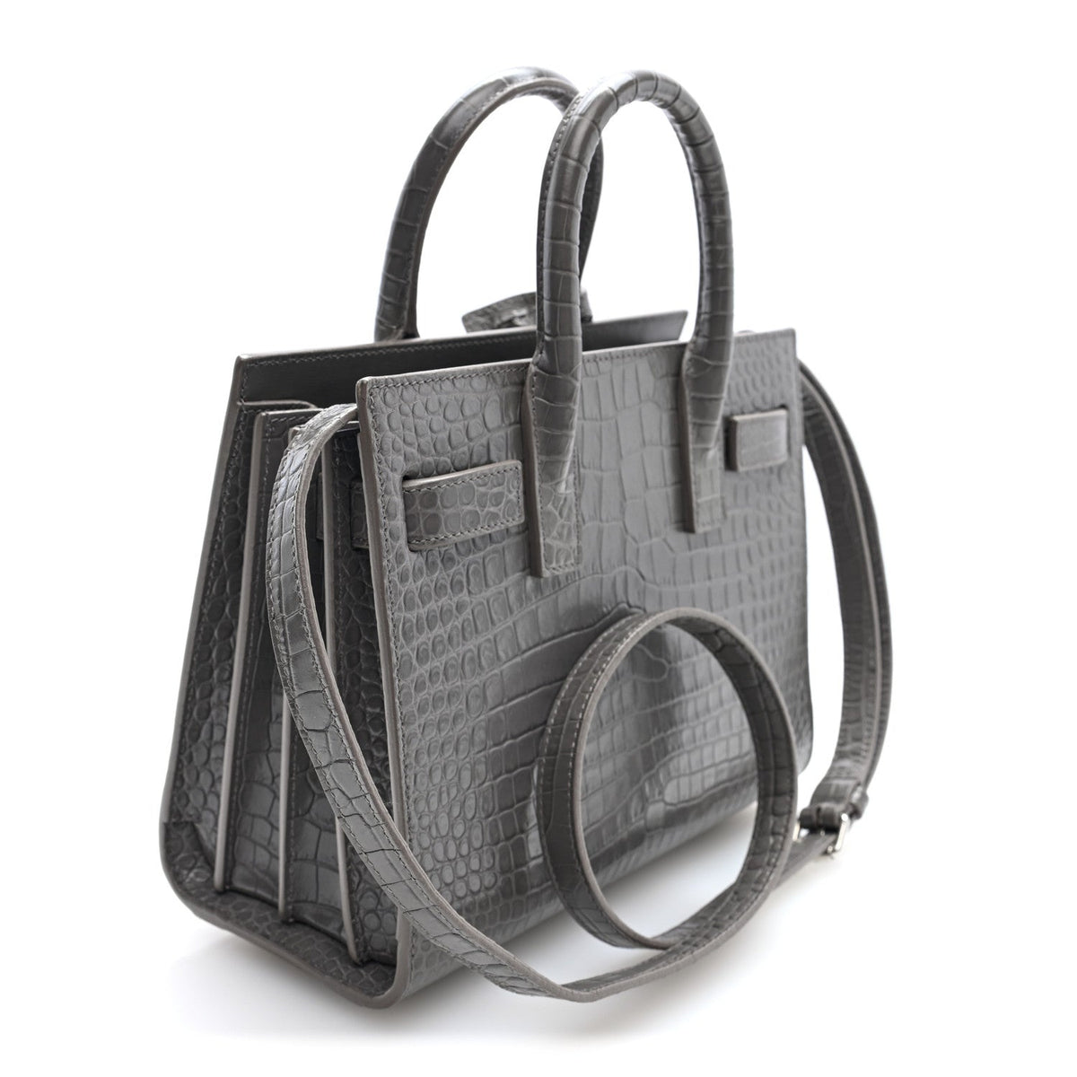 Calfskin Crocodile Embossed Nano Sac De Jour Fog
