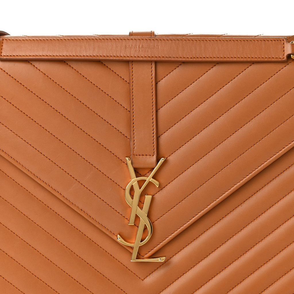 Smooth Calfskin Matelasse Chevron Large Monogram Satchel Brown