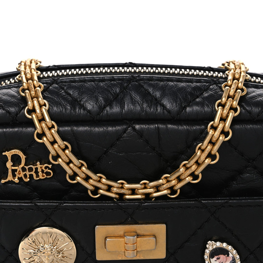 Aged Calfskin Quilted Mini Lucky Charm Reissue Camera Case Black