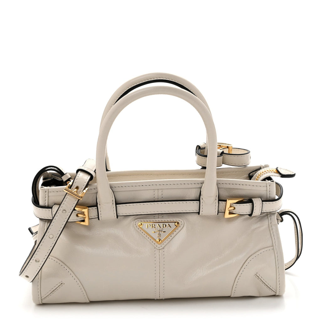 Glossy Calfskin Triangle Mini Bonnie Hand Bag White