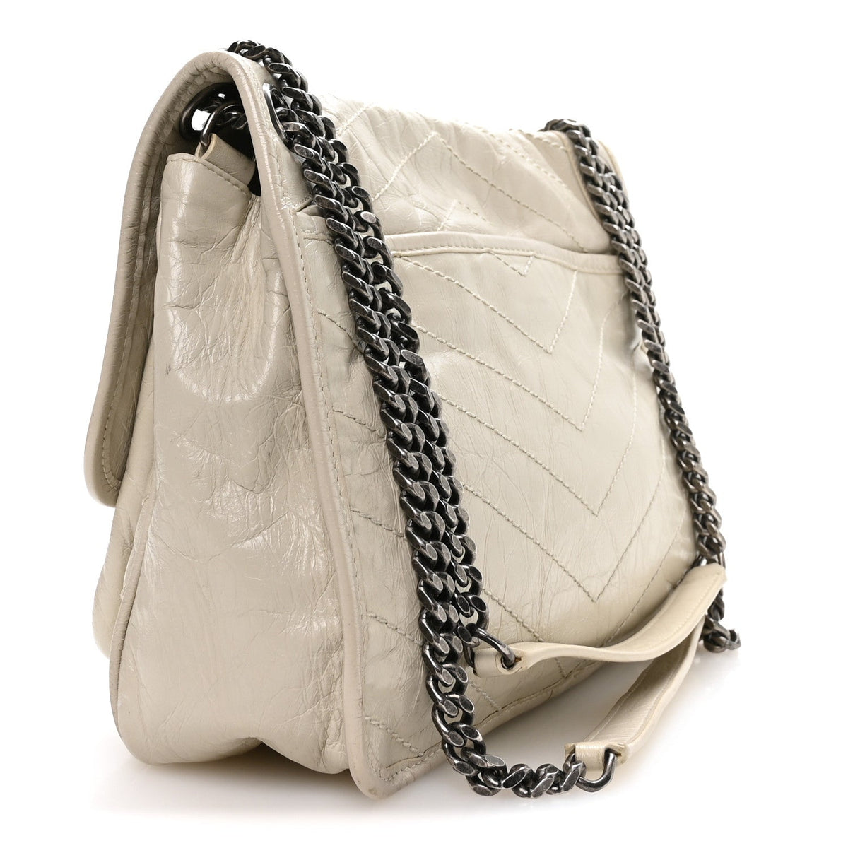 Crinkled Calfskin Matelasse Monogram Medium Niki Chain Satchel Crema Soft