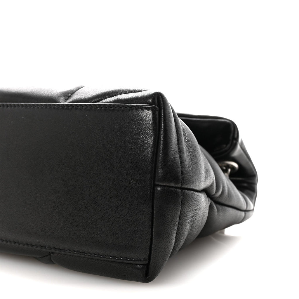 Lambskin Quilted Small Loulou Puffer Monogram Chain Satchel Black
