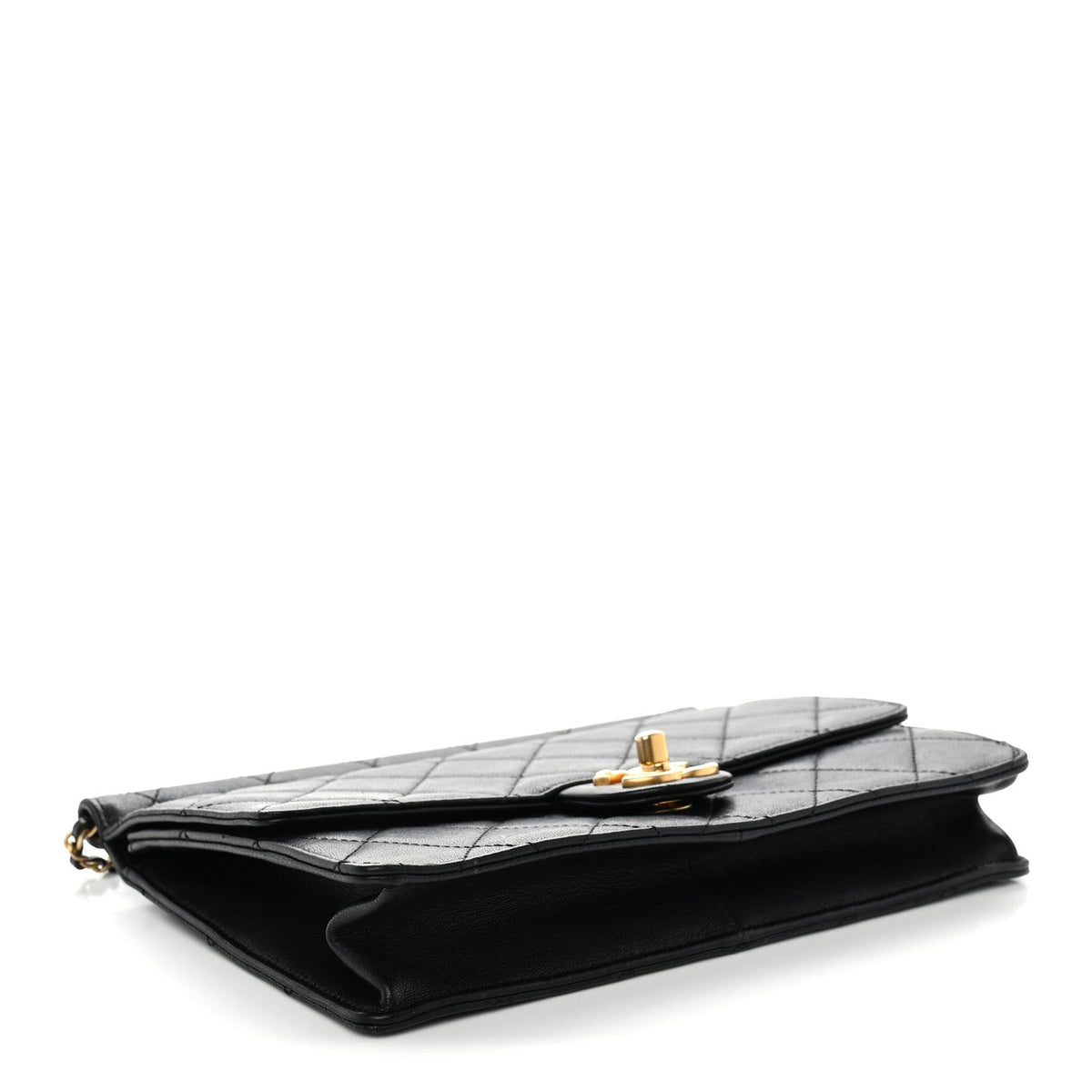 Lambskin Quilted Large Pearl Chain Flap Bag Black