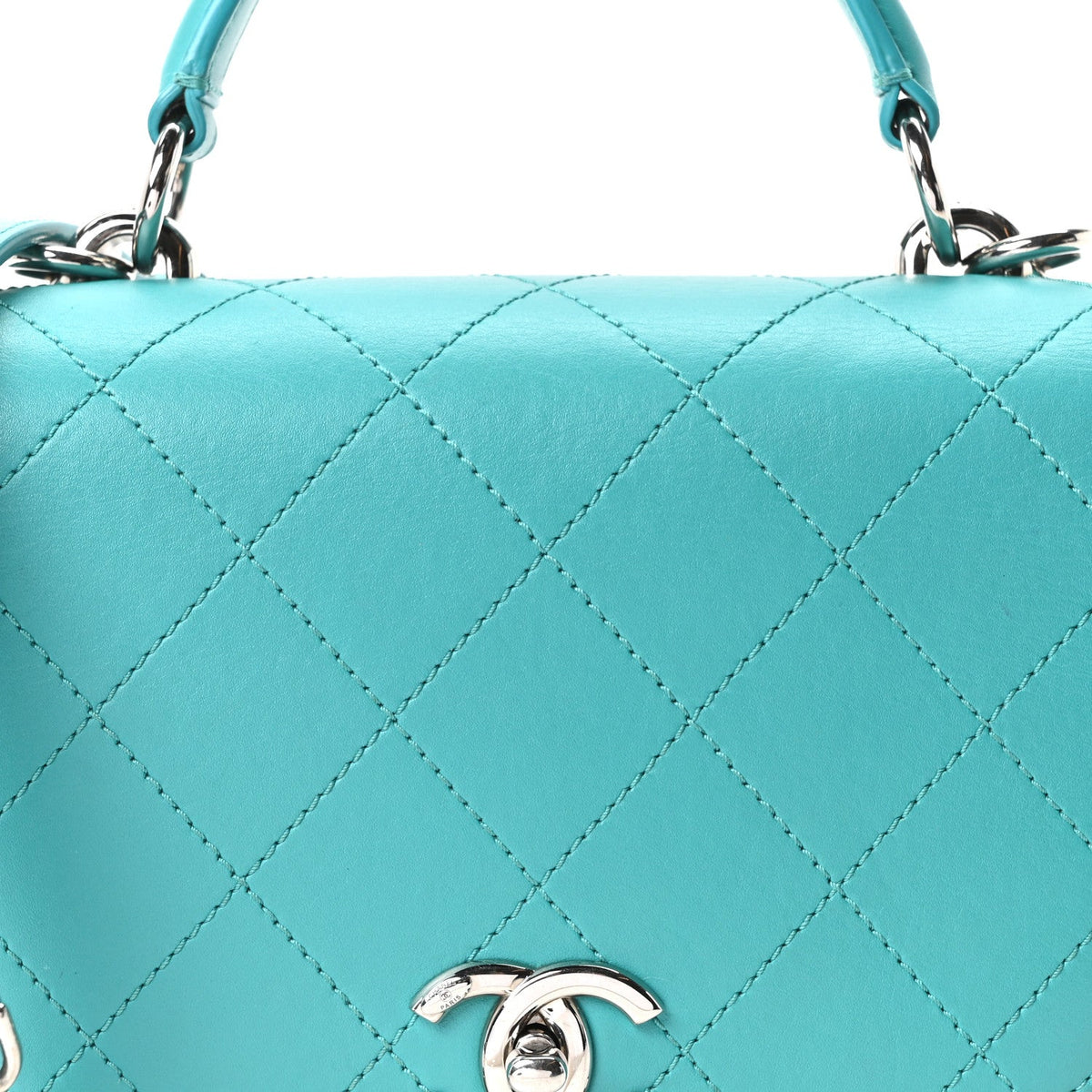 Calfskin Stitched Small Ring My Bag Flap Crossbody Turquoise
