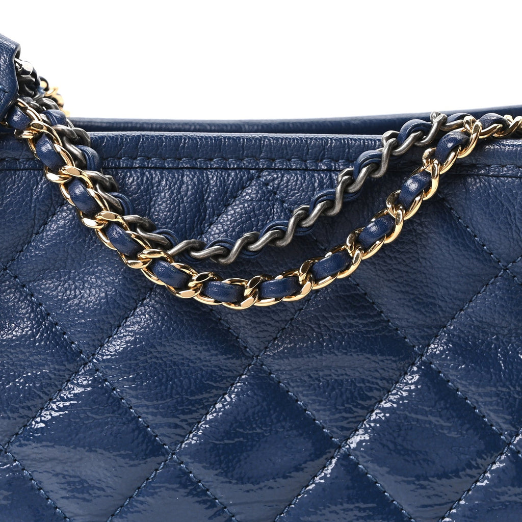 Patent Goatskin Quilted Small Gabrielle Hobo Blue