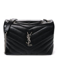 Calfskin Y Quilted Monogram Small Loulou Chain Satchel Black