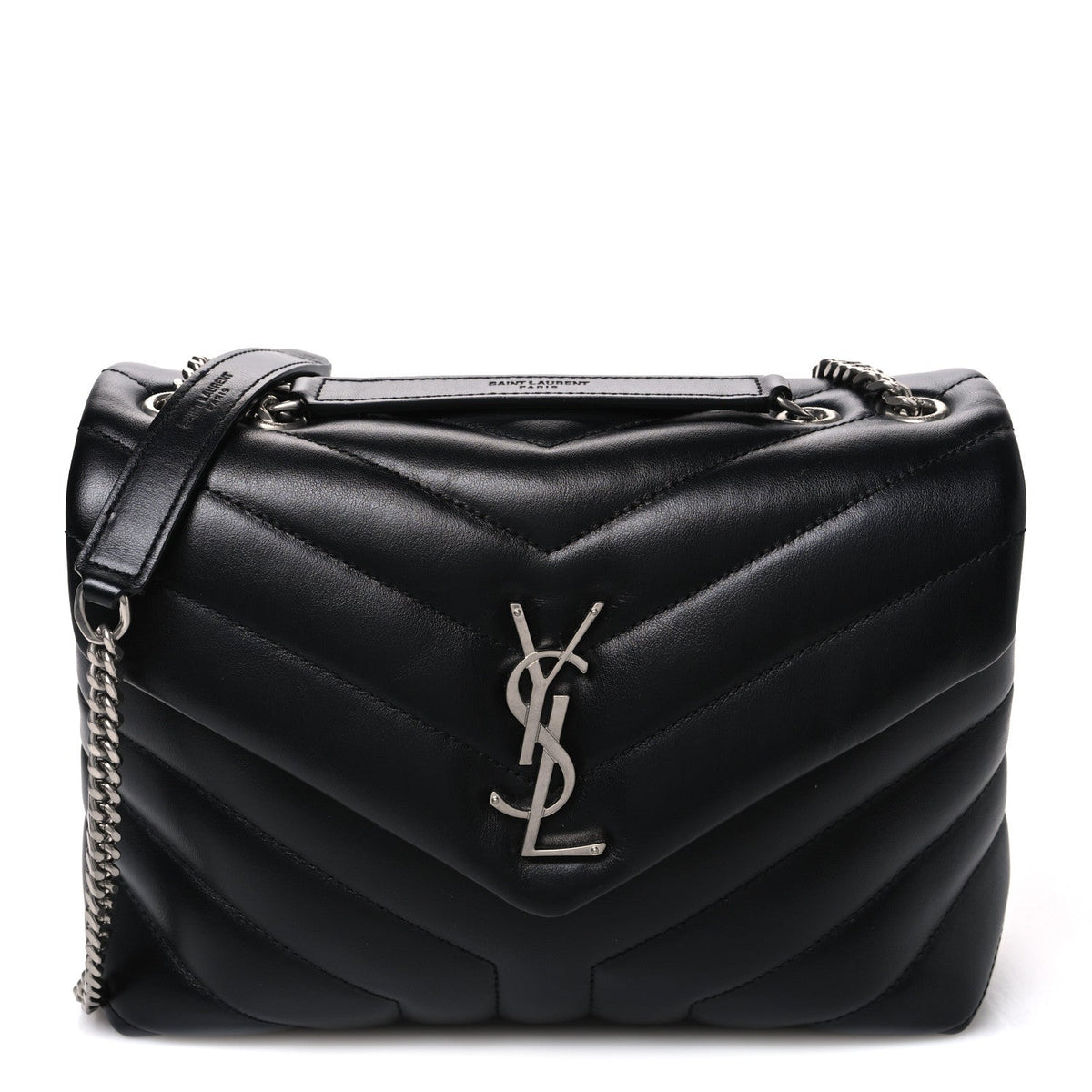 Calfskin Y Quilted Monogram Small Loulou Chain Satchel Black