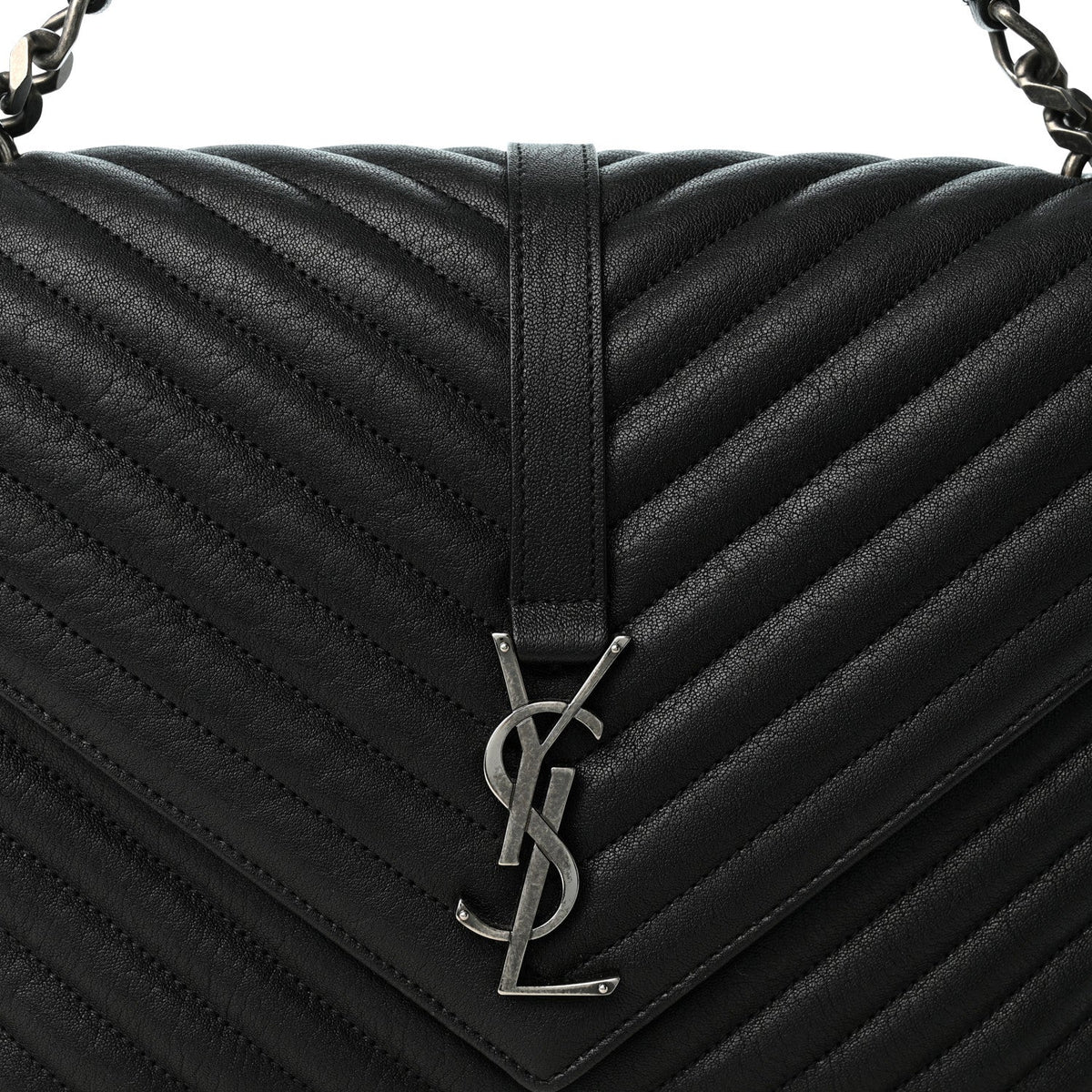 Sheepskin Matelasse Chevron Monogram Large College Satchel Black
