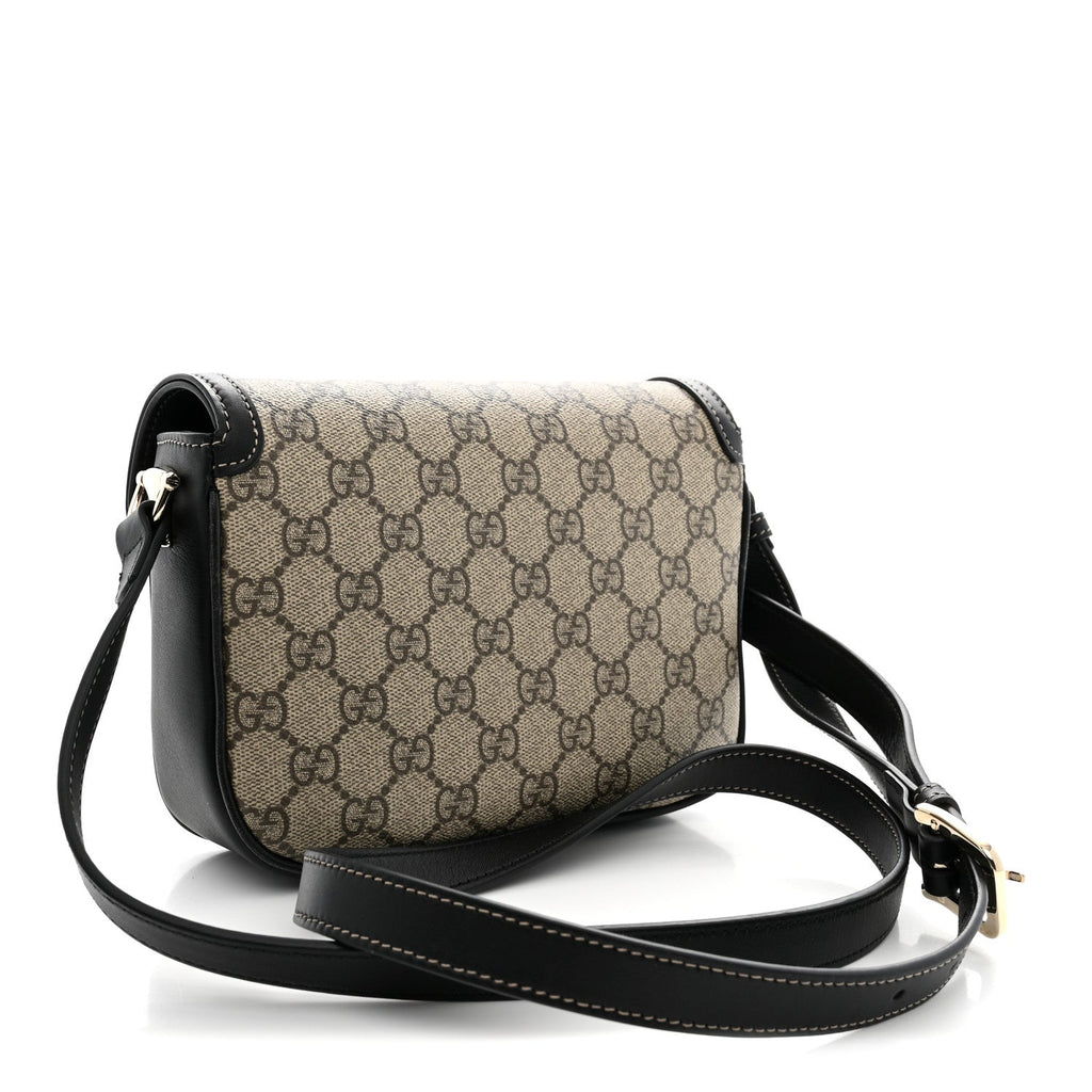 GG Supreme Monogram Horsebit 1955 Soft Small Shoulder Bag Beige Black
