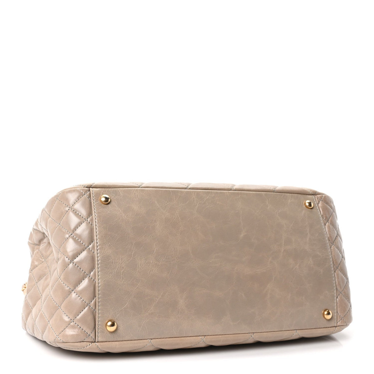 Glazed Calfskin Quilted Large Daily Walk Flap Beige