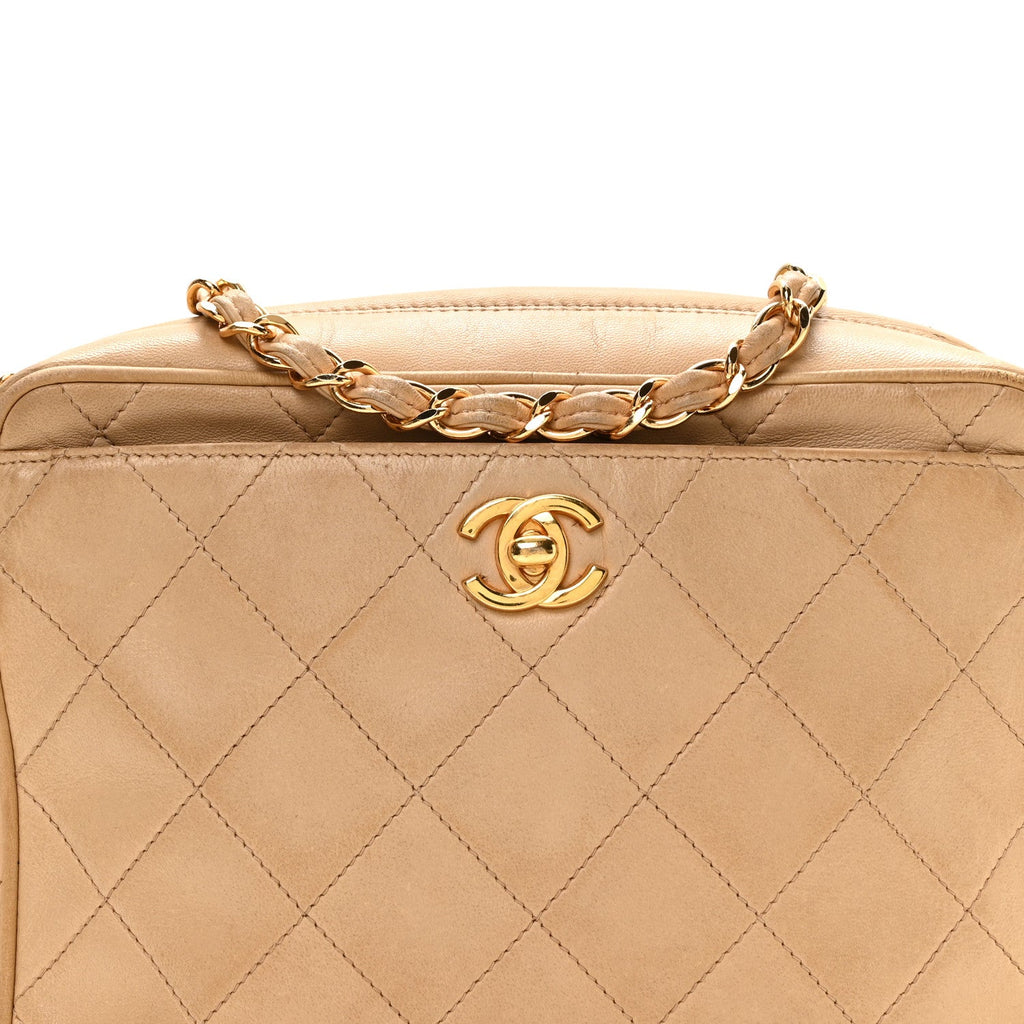 Lambskin Quilted Camera Case Beige