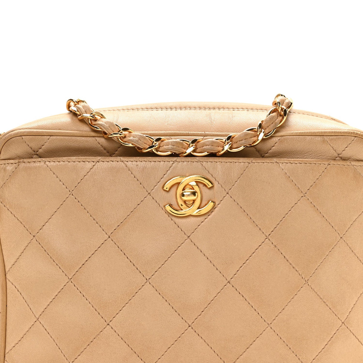 Lambskin Quilted Camera Case Beige