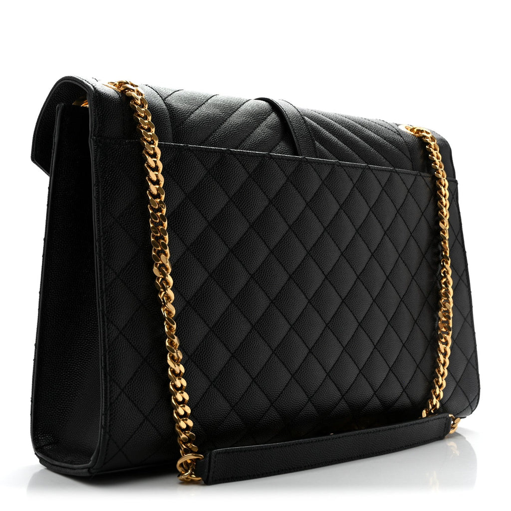 Grain De Poudre Textured Mixed Matelasse Large Triquilt Monogram Satchel Black