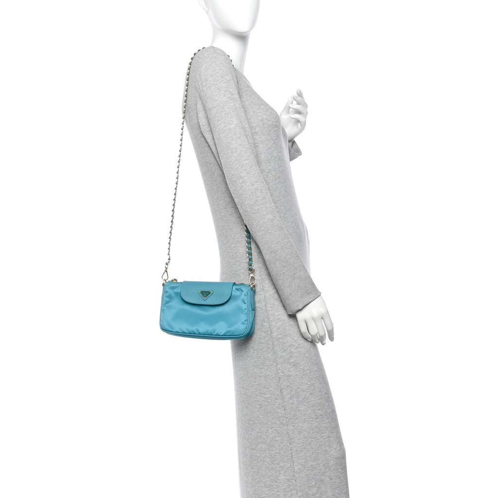 Tessuto Nylon Saffiano Crossbody Bag Turchese
