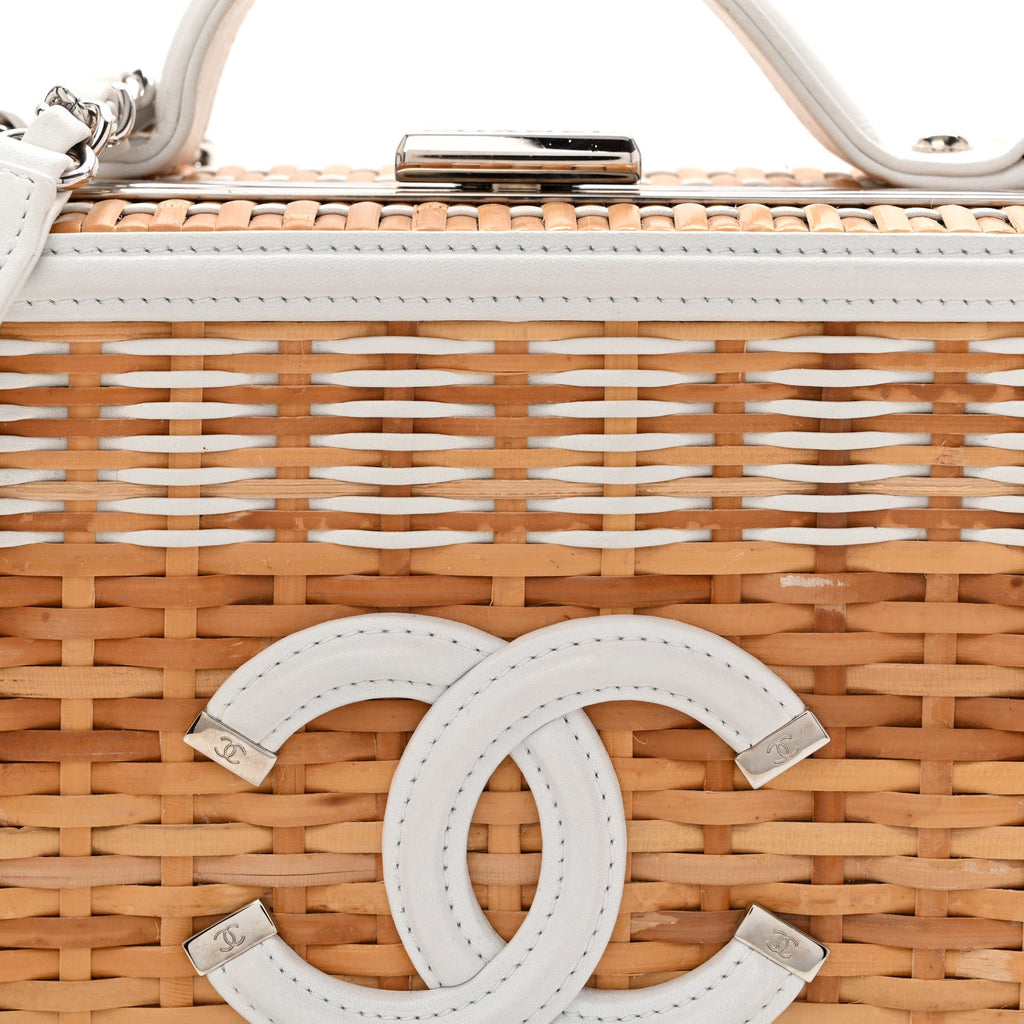 Raffia Calfskin CC Filigree Vanity Case White