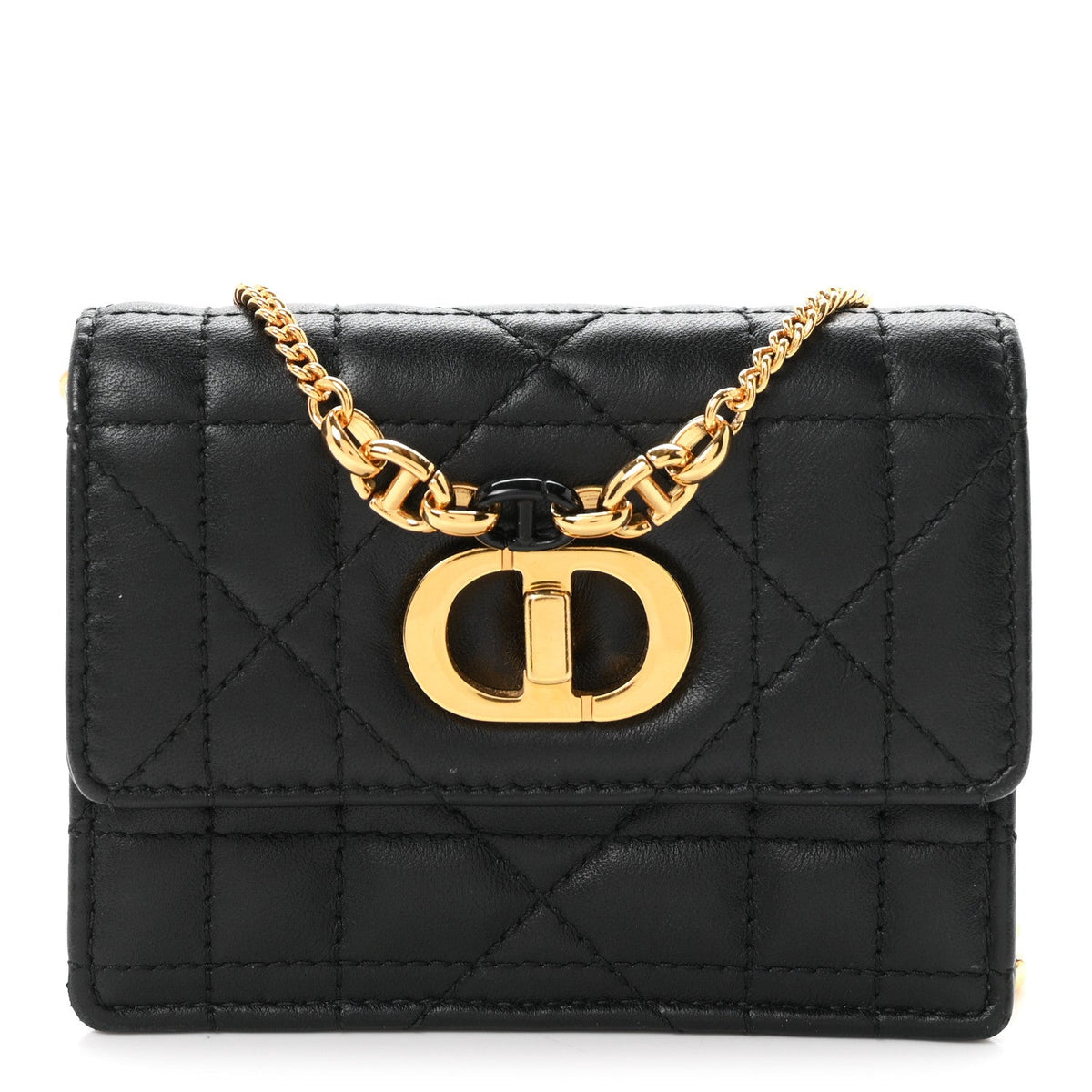Lambskin Macrocannage Micro Miss Caro Pouch With Chain Black