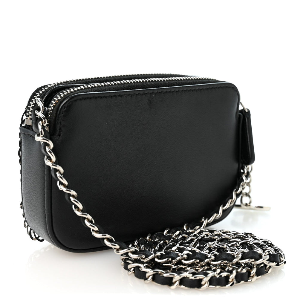 Sequin Lambskin Summer Night Clutch With Chain  Black Silver