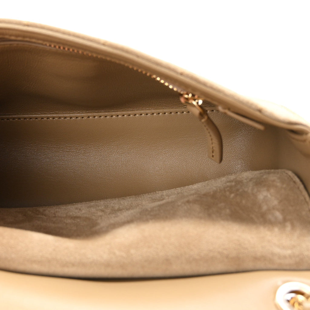Suede Calfskin Mini Souplissimo Flap Dark Beige