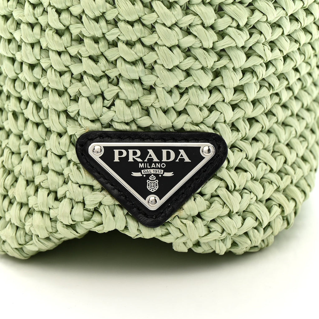 Yarn Raffia Effect Crochet Small Logo Tote Acqua