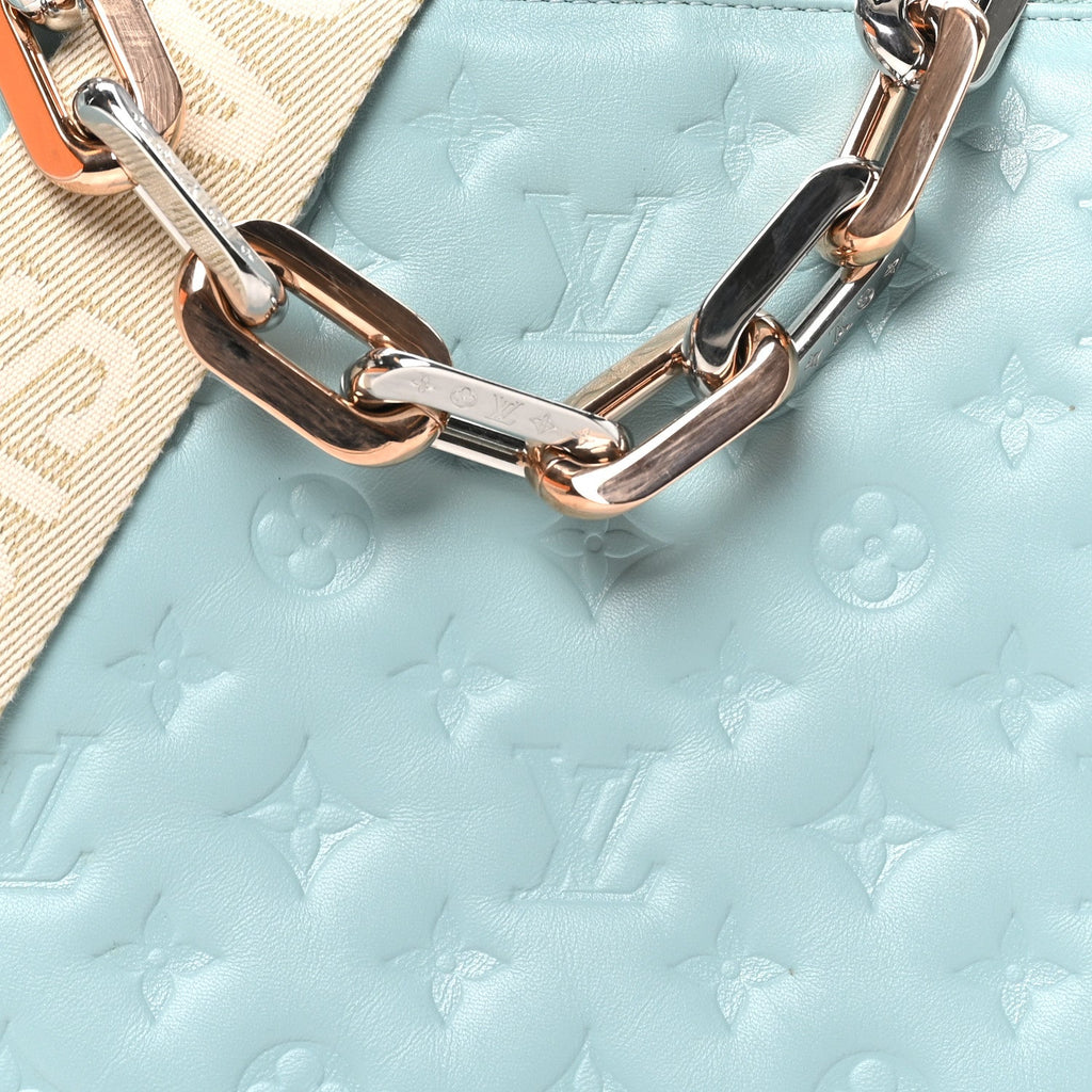 Lambskin Embossed Monogram Coussin PM Bleu