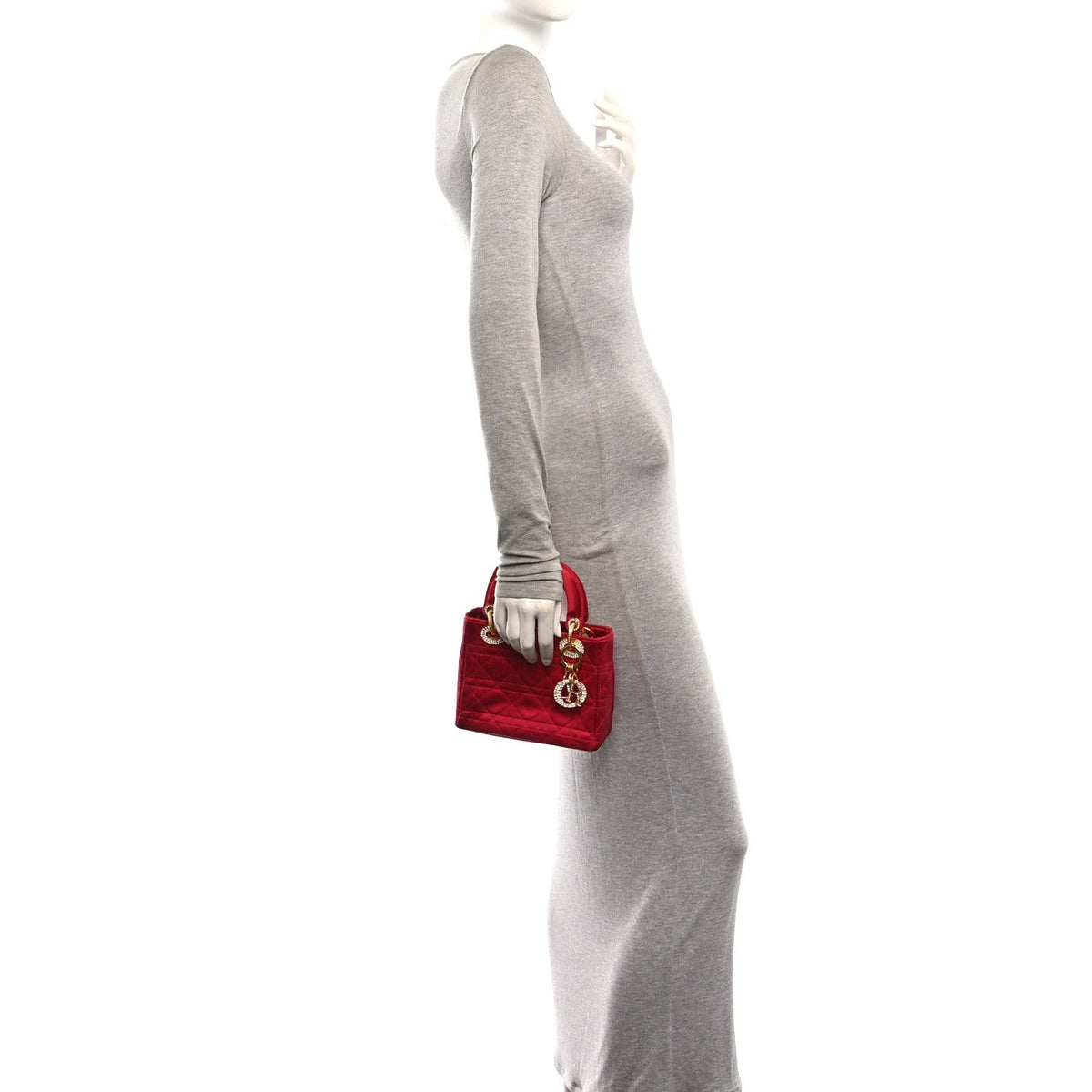 Satin Crystal Cannage Mini Lady Dior Red