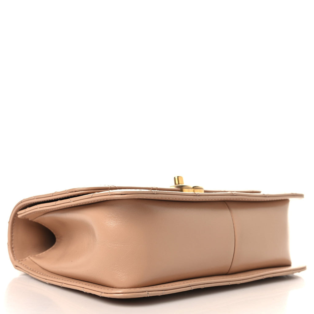 Calfskin Quilted Perfect Fit Flap Beige