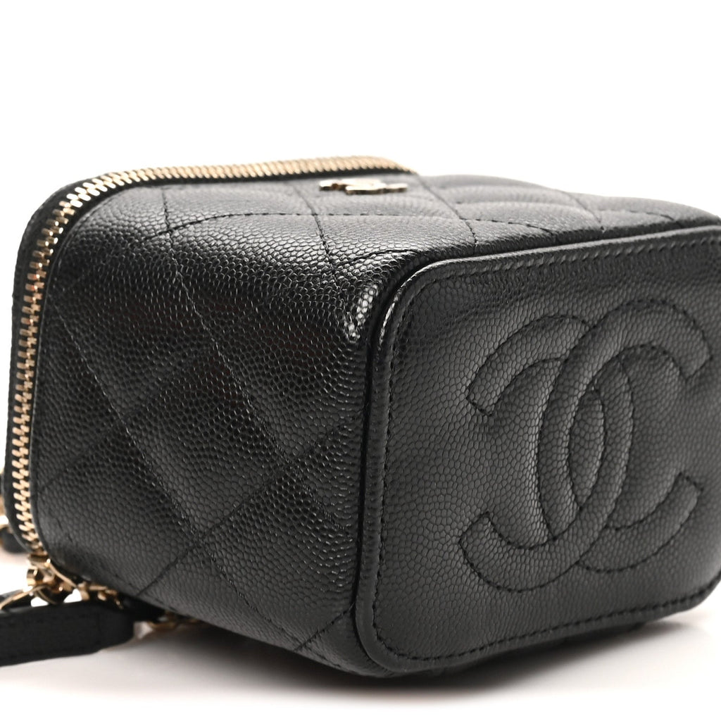 Caviar Quilted Mini Vanity Case With Chain Black