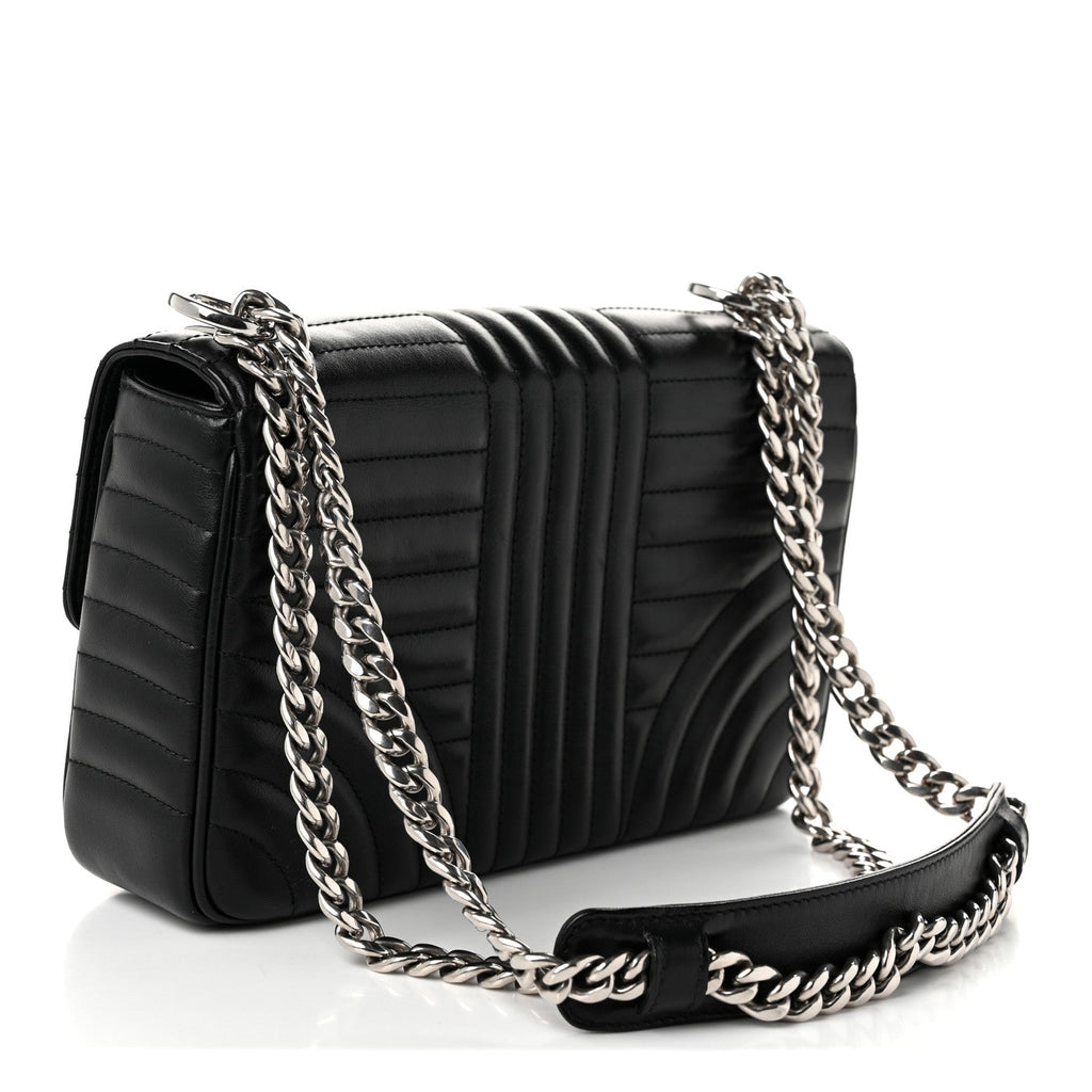 Soft Calfskin Impunture Diagramme Medium Chain Flap Shoulder Bag Black