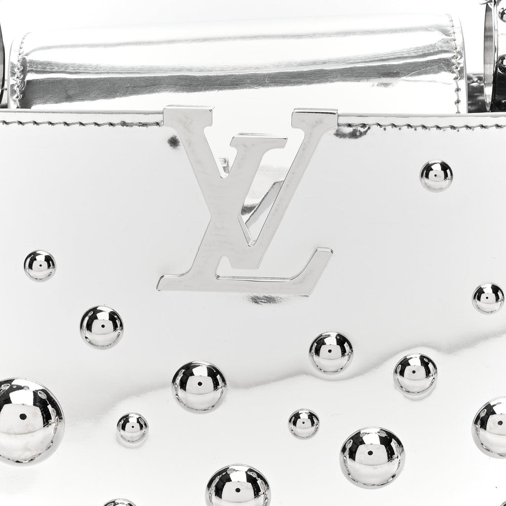LV X YK Metallic Taurillon Brass Metal Dots Capucines BB Silver